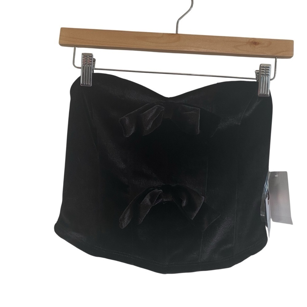 NWT Black Velvet Bow Sweetheart Strapless Tube Top Size Medium